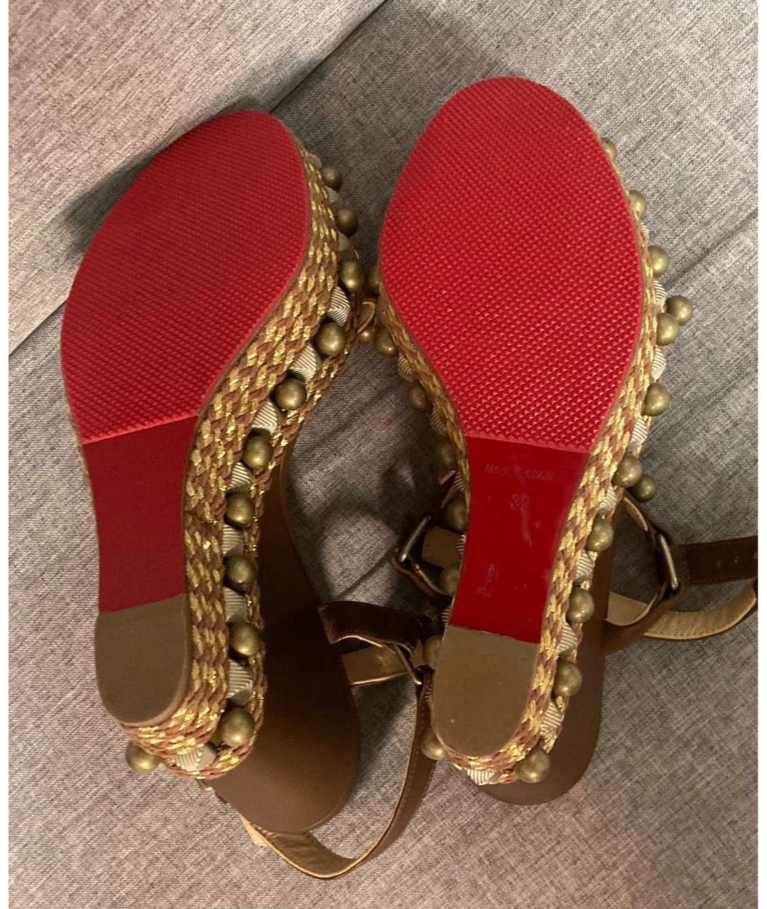 CHRISTIAN LOUBOUTIN Коричневые кожаные босоножки, фото 6