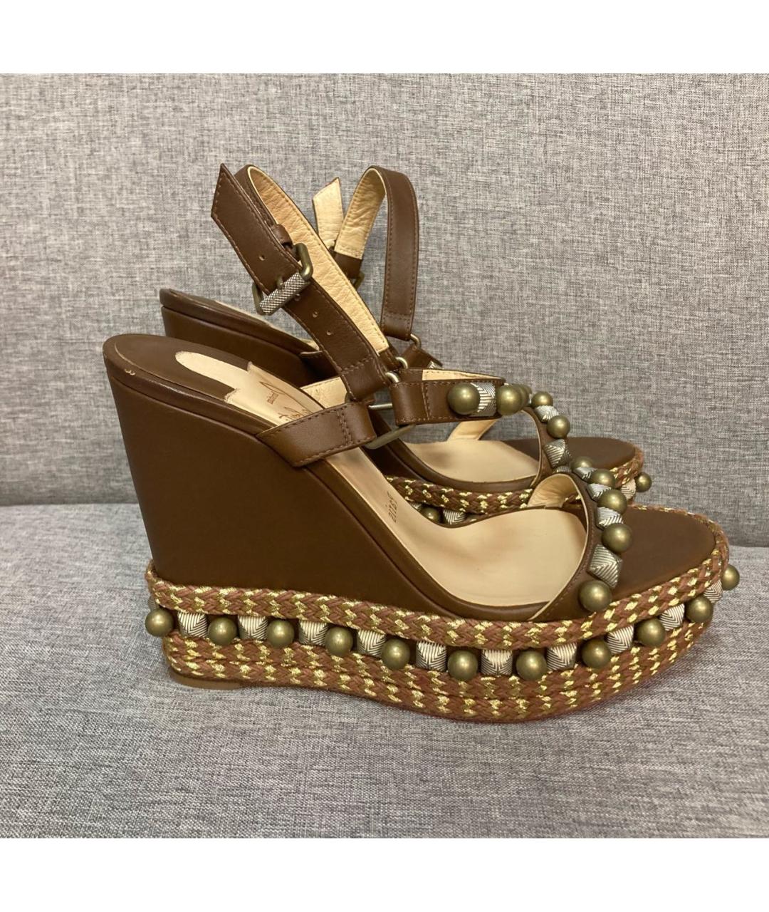 CHRISTIAN LOUBOUTIN Коричневые кожаные босоножки, фото 7