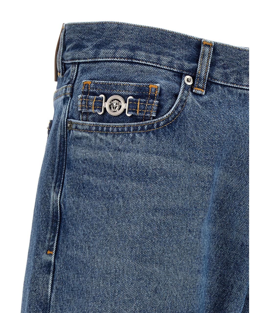 VERSACE Синие хлопковые прямые джинсы, фото 4