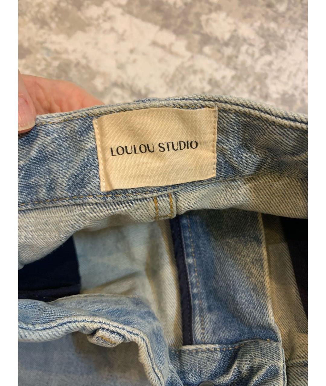 LOULOU STUDIO Голубые хлопковые джинсы клеш, фото 5