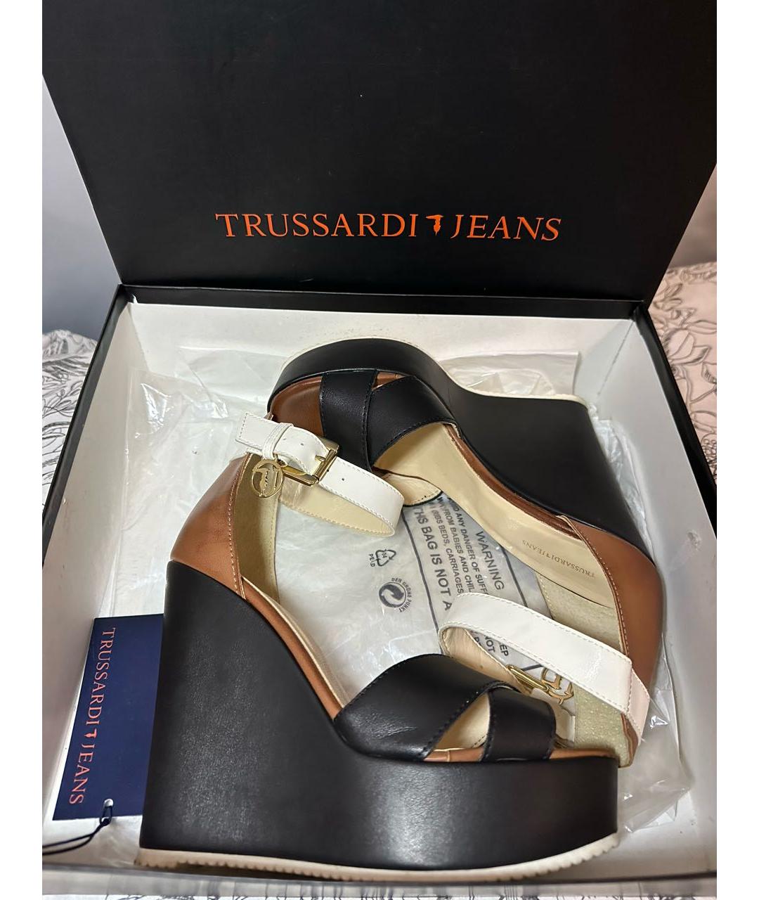 TRUSSARDI JEANS Черные кожаные босоножки, фото 7