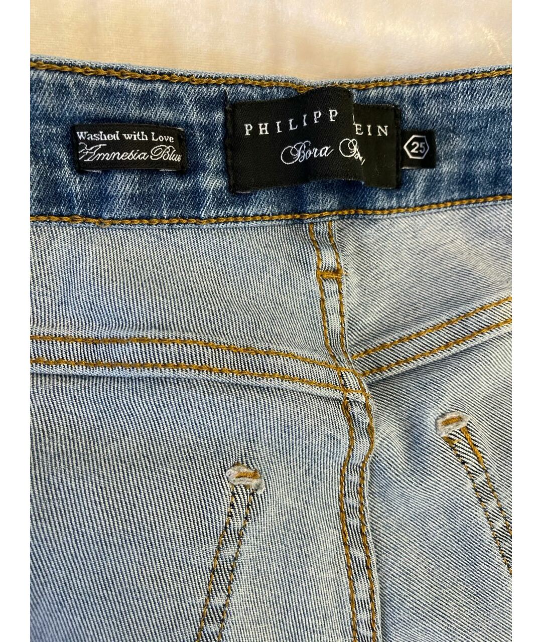 PHILIPP PLEIN Синие хлопко-эластановые прямые джинсы, фото 8