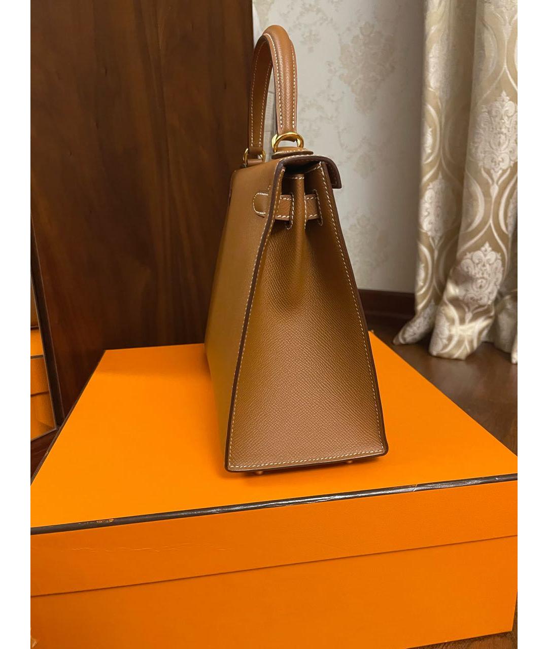 HERMES PRE-OWNED Коричневая кожаная сумка с короткими ручками, фото 6