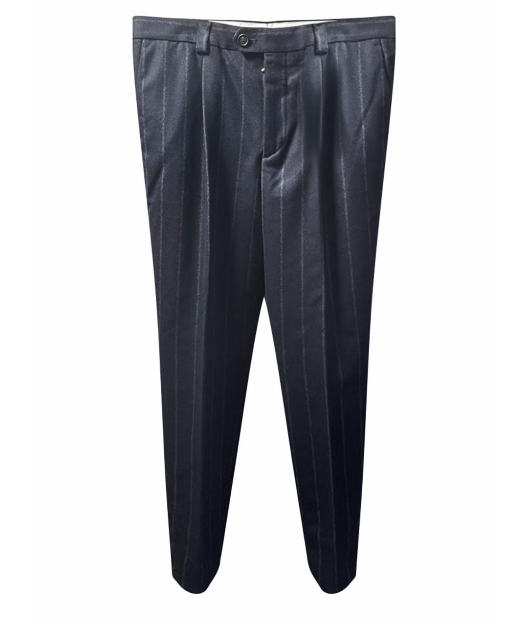 BRUNELLO CUCINELLI Темно-синие шерстяные классические брюки, фото 1