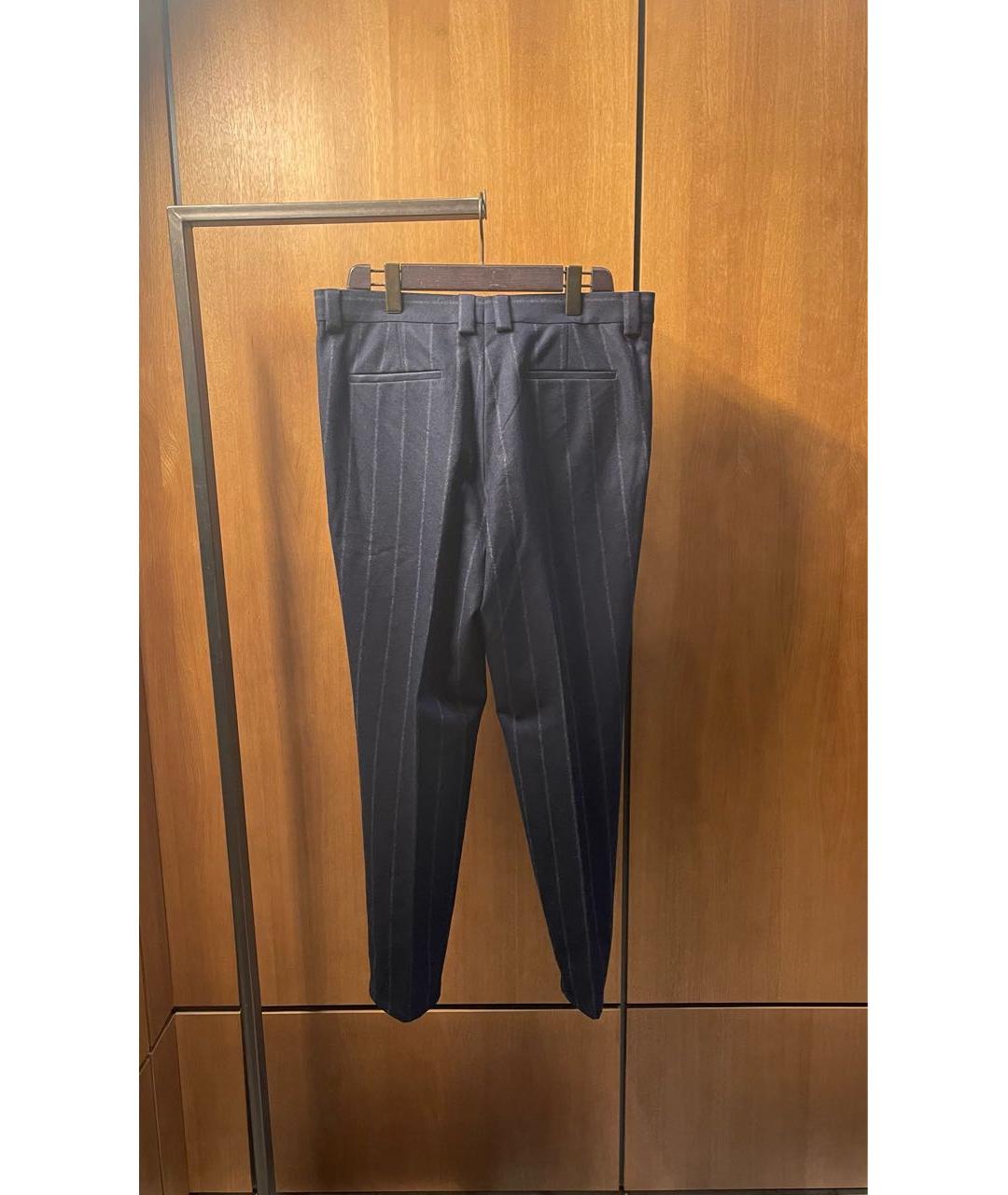 BRUNELLO CUCINELLI Темно-синие шерстяные классические брюки, фото 2