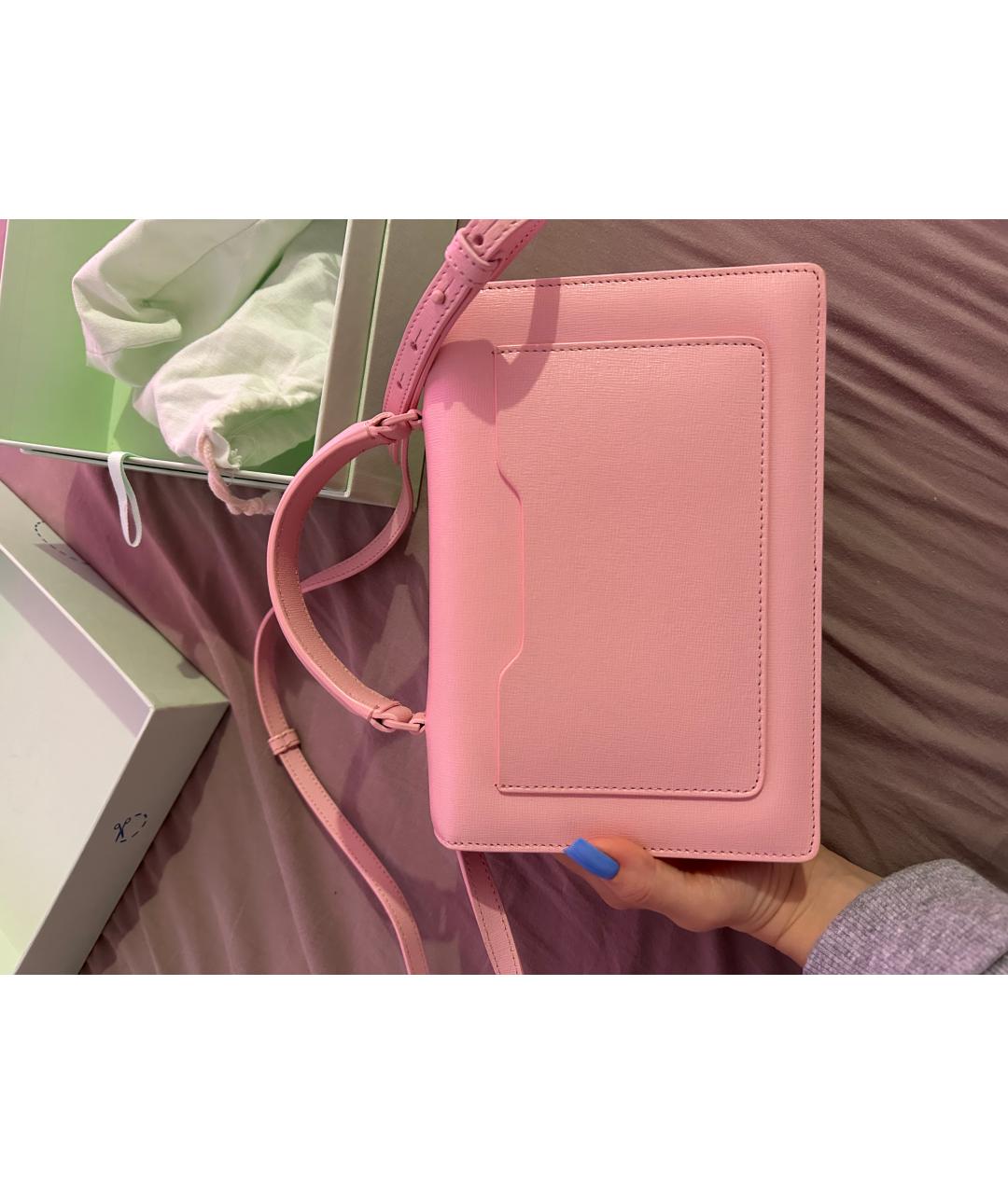 OFF-WHITE Розовая кожаная сумка с короткими ручками, фото 4