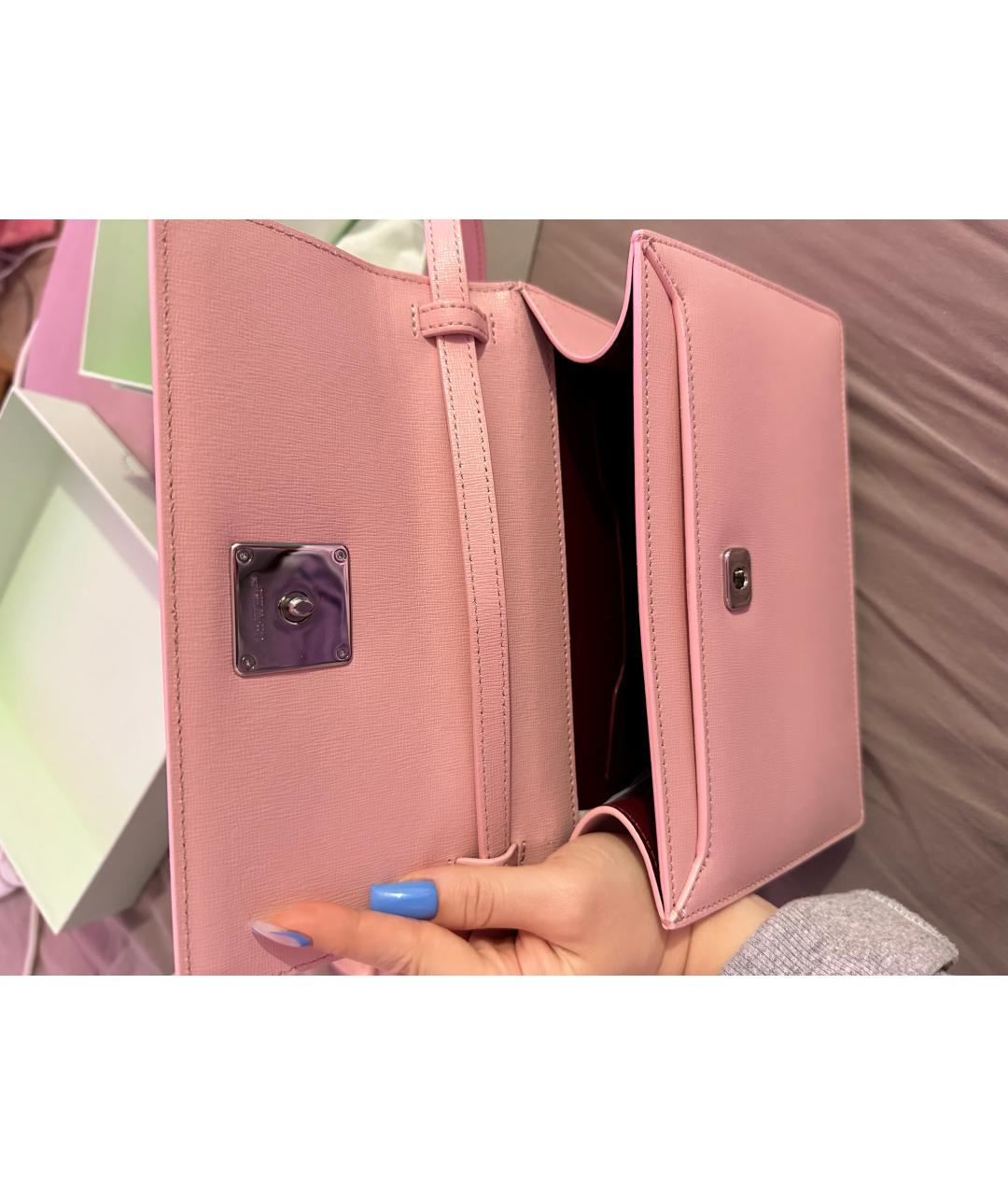 OFF-WHITE Розовая кожаная сумка с короткими ручками, фото 6