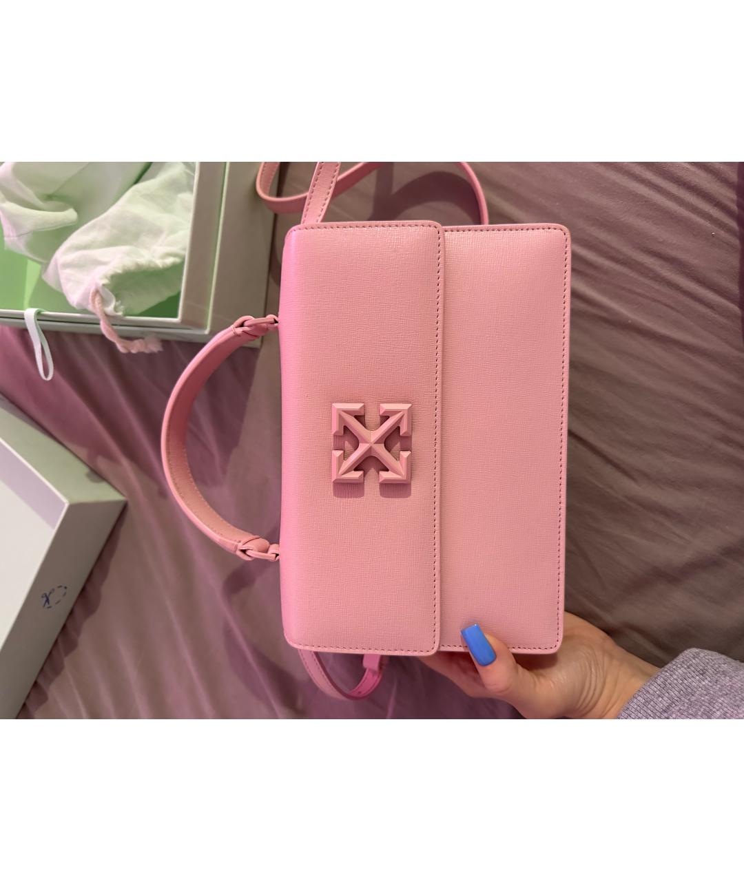 OFF-WHITE Розовая кожаная сумка с короткими ручками, фото 3