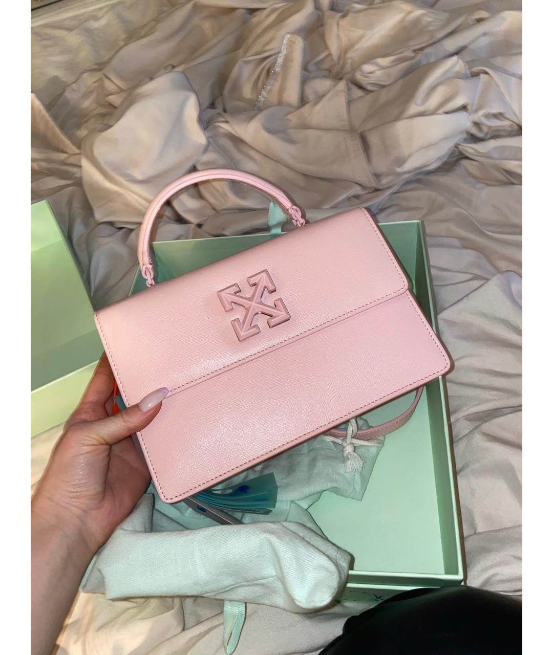 OFF-WHITE Розовая кожаная сумка с короткими ручками, фото 2