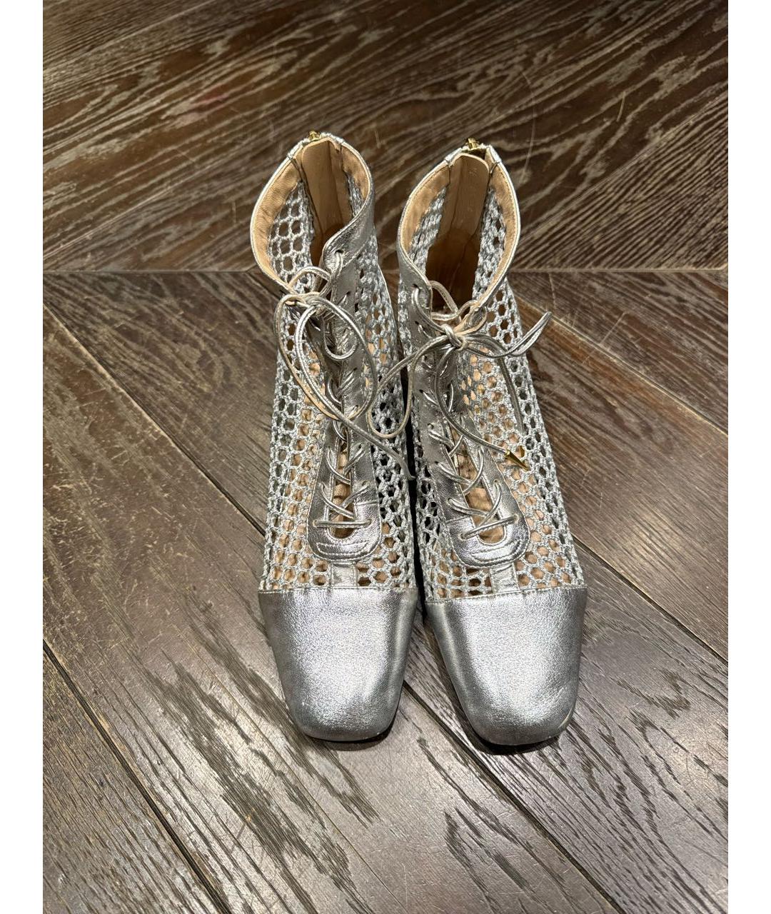 CHRISTIAN DIOR Серебряные кожаные ботильоны, фото 2