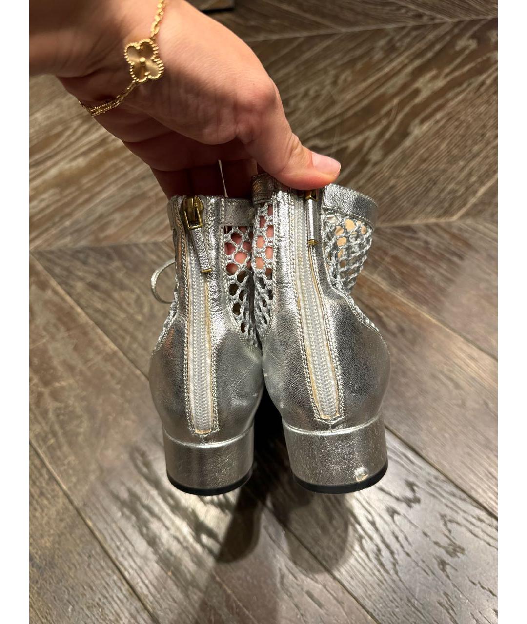 CHRISTIAN DIOR Серебряные кожаные ботильоны, фото 5