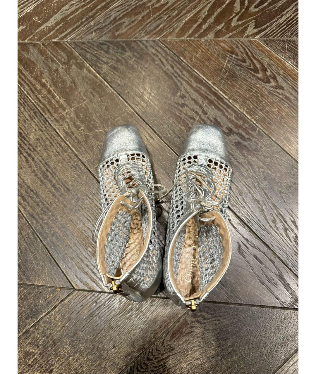 CHRISTIAN DIOR Серебряные кожаные ботильоны, фото 3