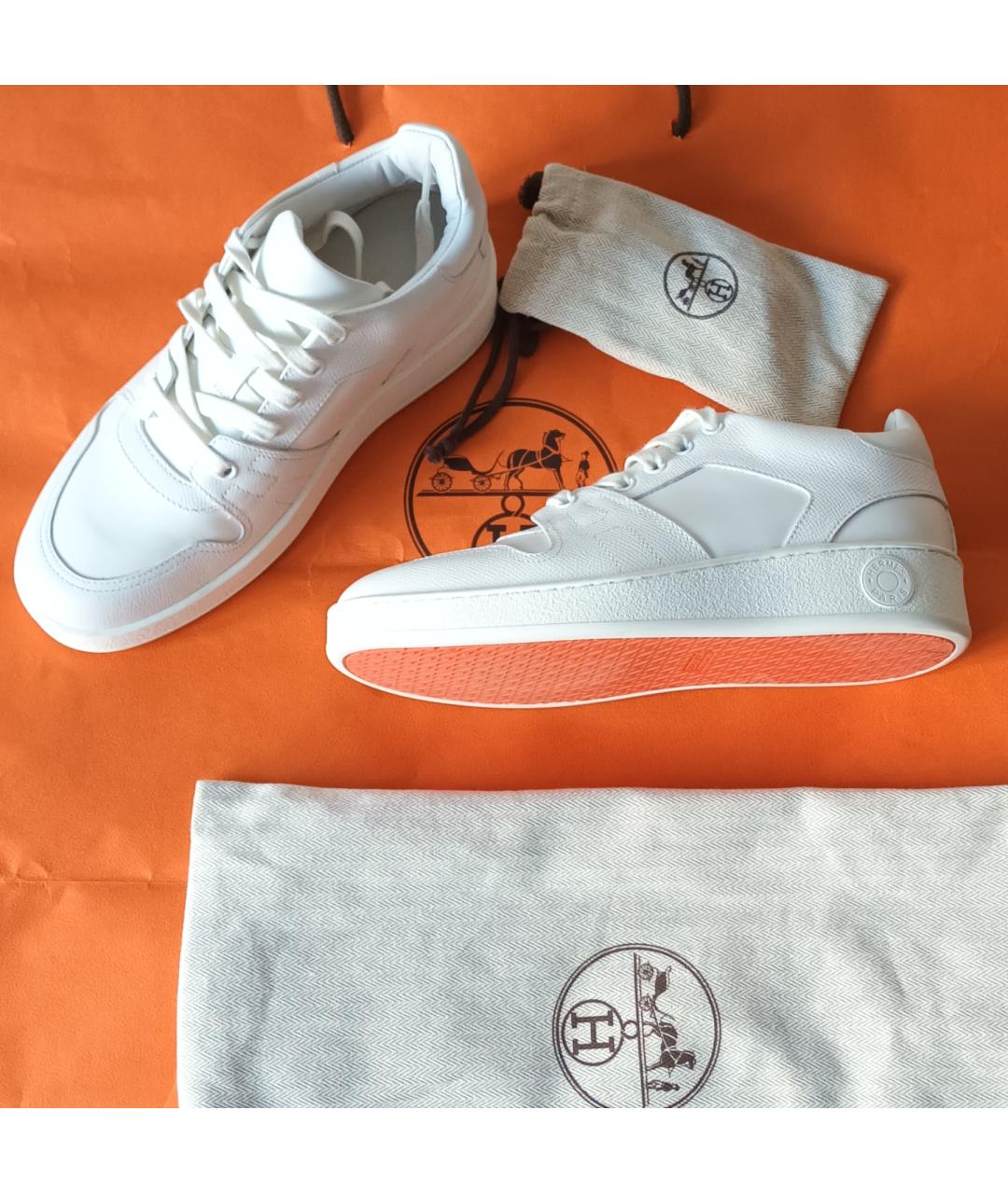 HERMES Белые кожаные кроссовки, фото 2