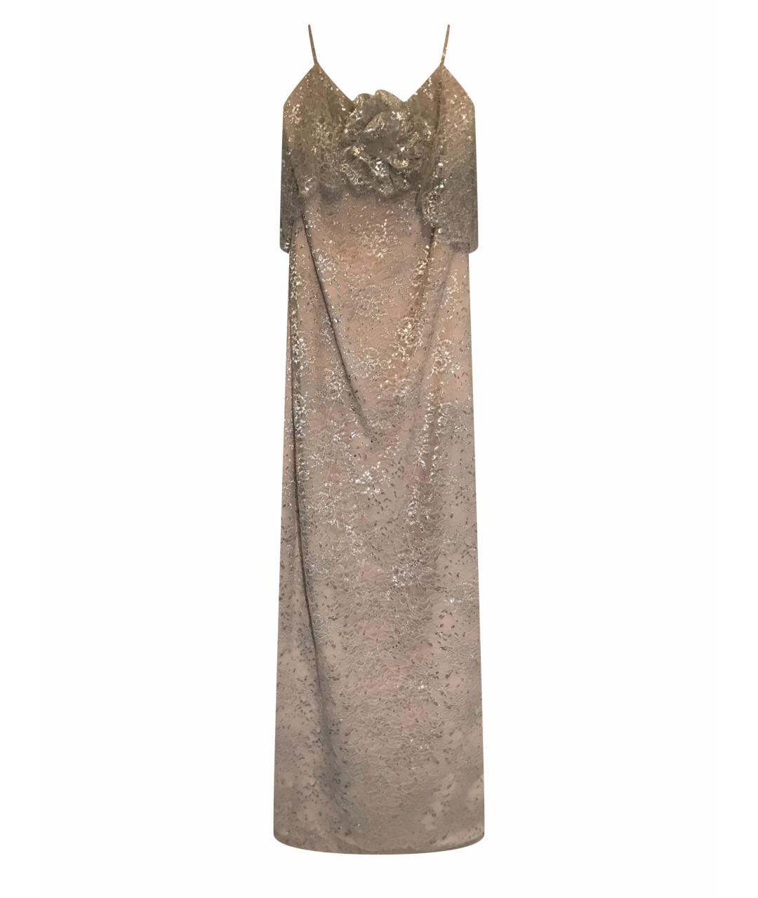 MARCHESA NOTTE Серебряное кружевное вечернее платье, фото 1