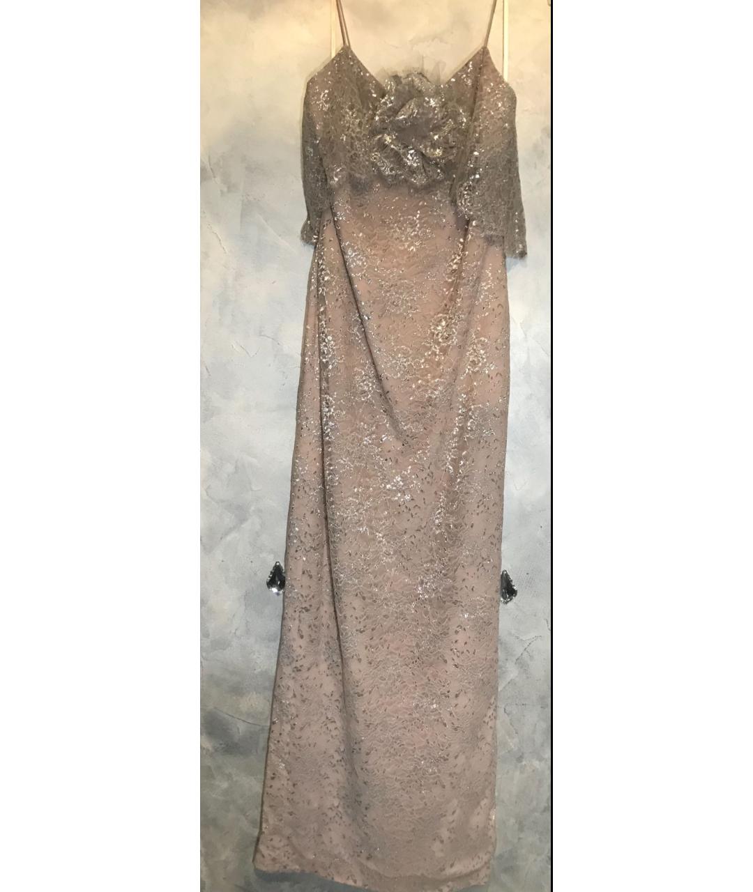 MARCHESA NOTTE Серебряное кружевное вечернее платье, фото 7