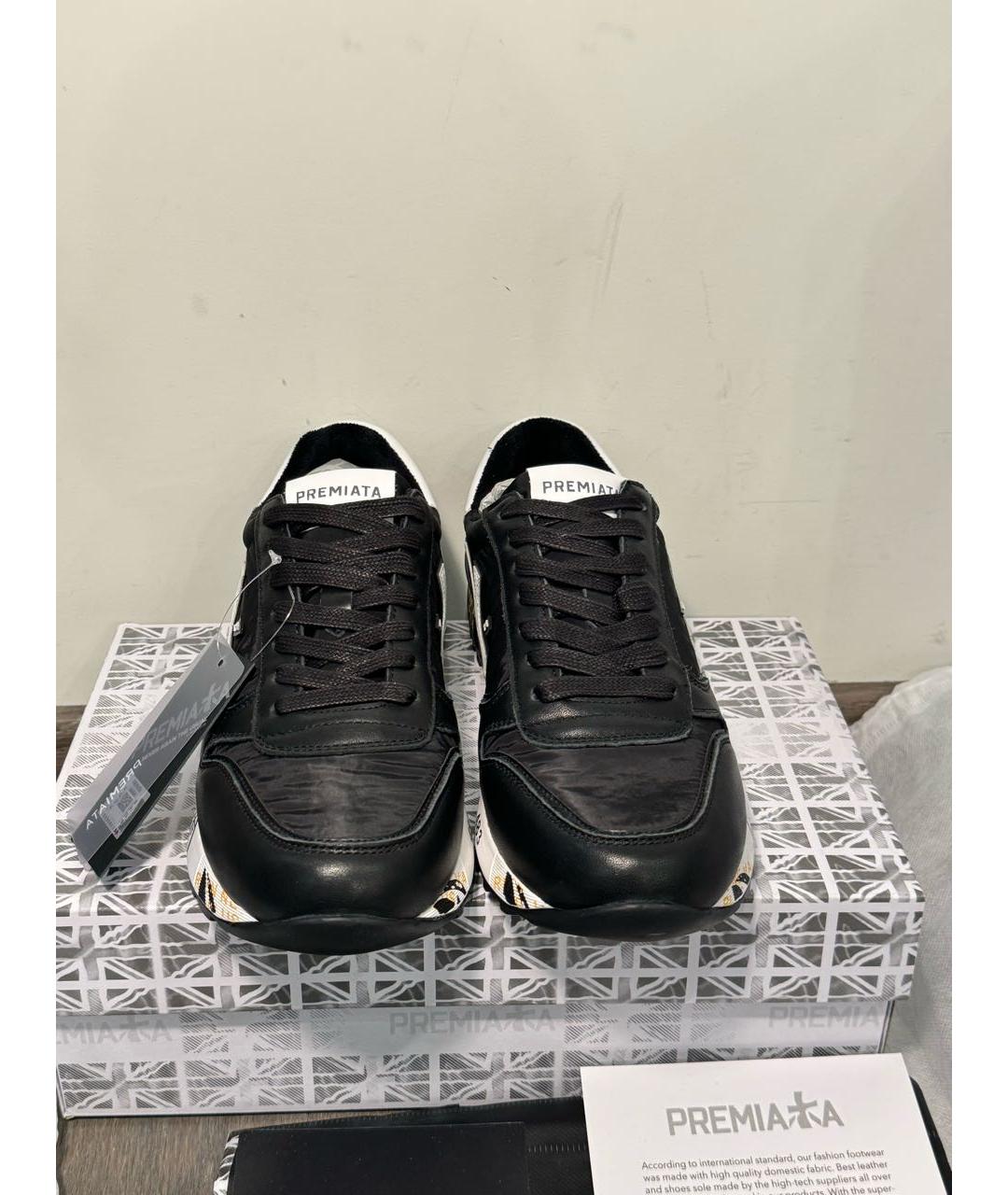 PREMIATA Черные кожаные низкие кроссовки / кеды, фото 2