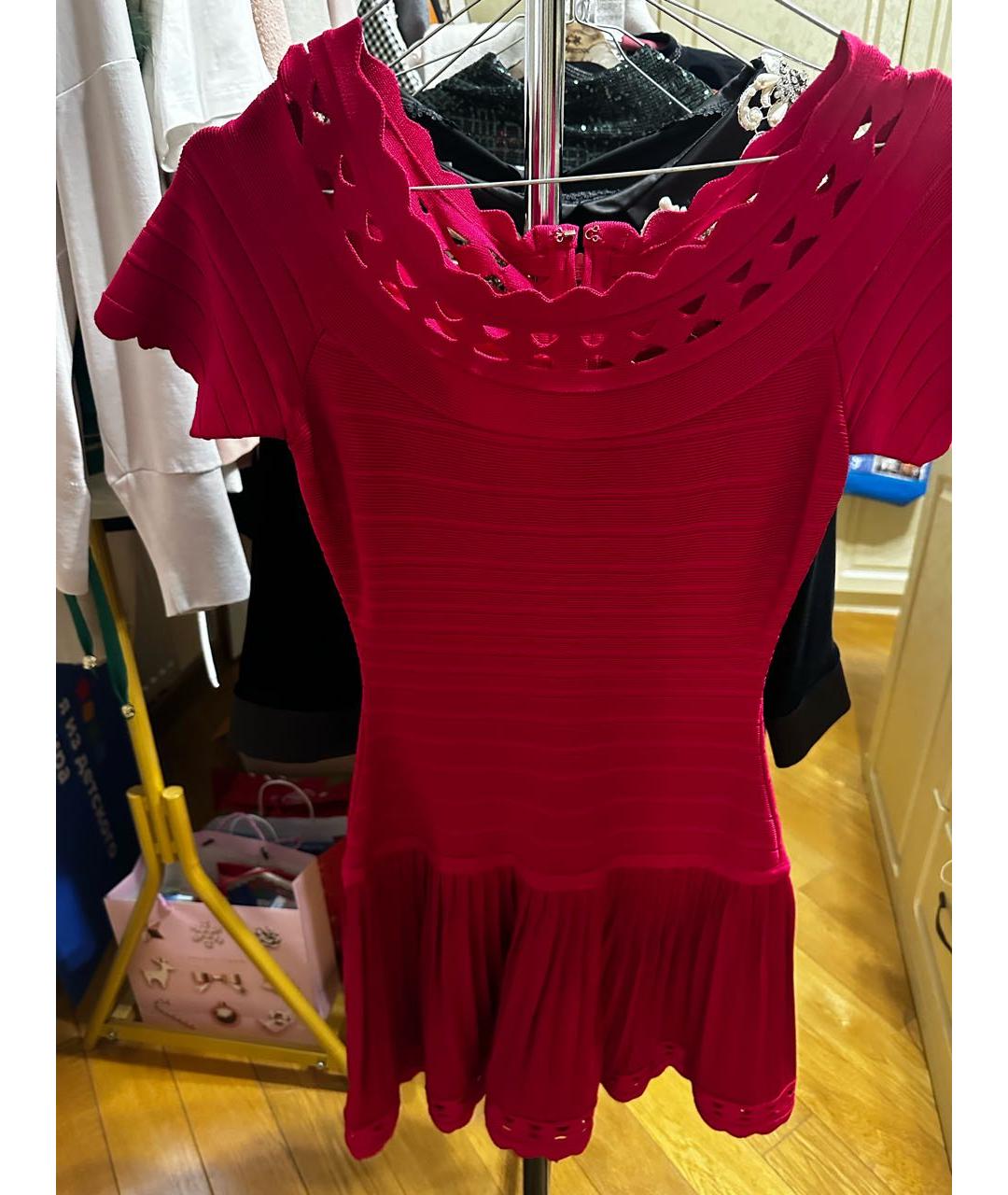 HERVE LEGER Красное коктейльное платье, фото 8