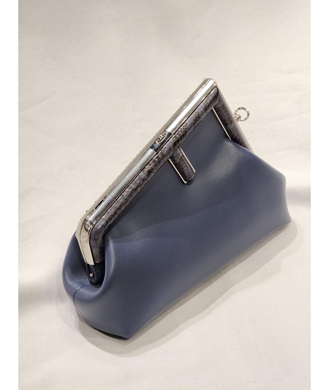 FENDI Синяя кожаная сумка с короткими ручками, фото 2