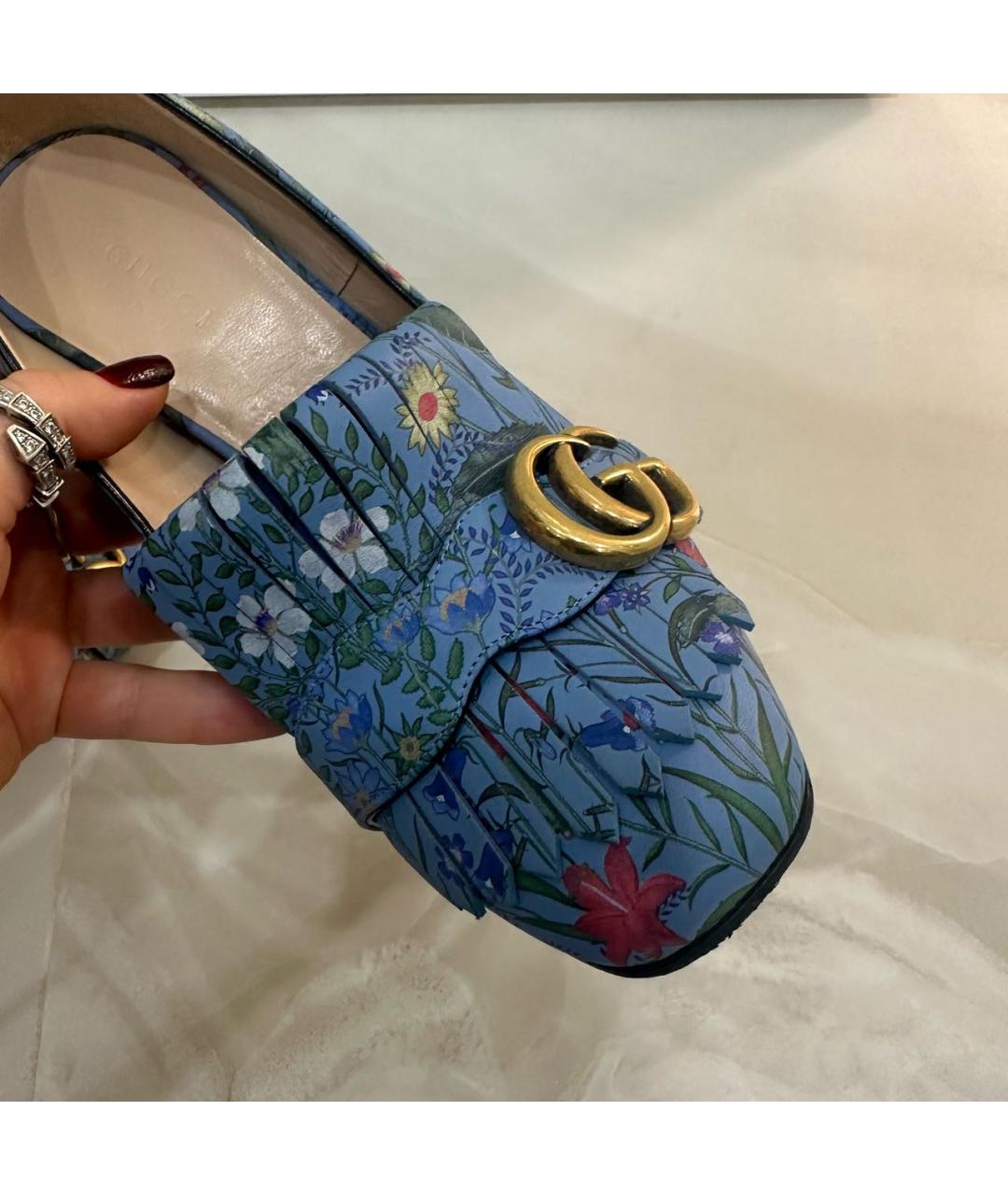 GUCCI Голубые кожаные туфли, фото 4