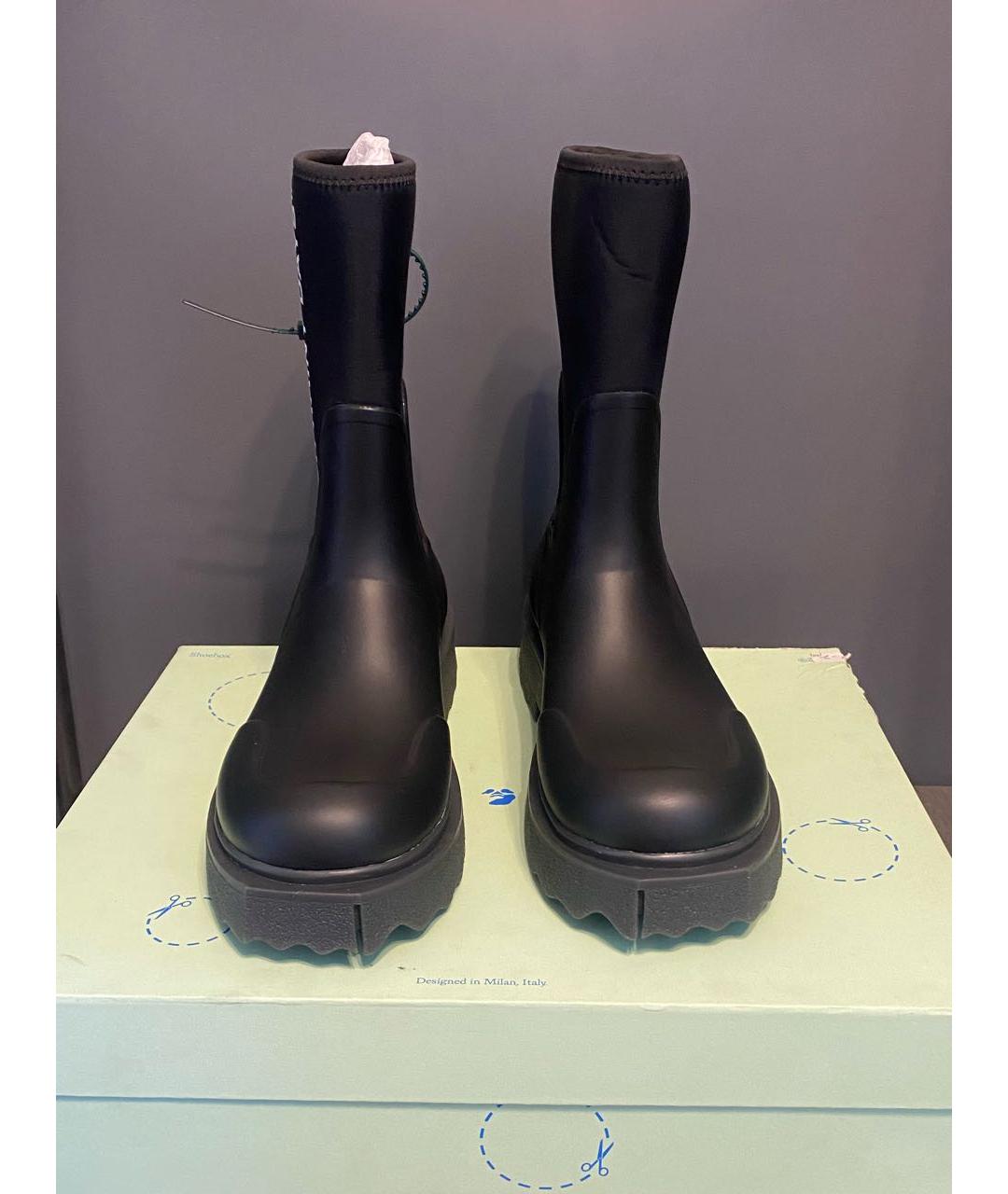 OFF-WHITE Черные резиновые высокие ботинки, фото 3