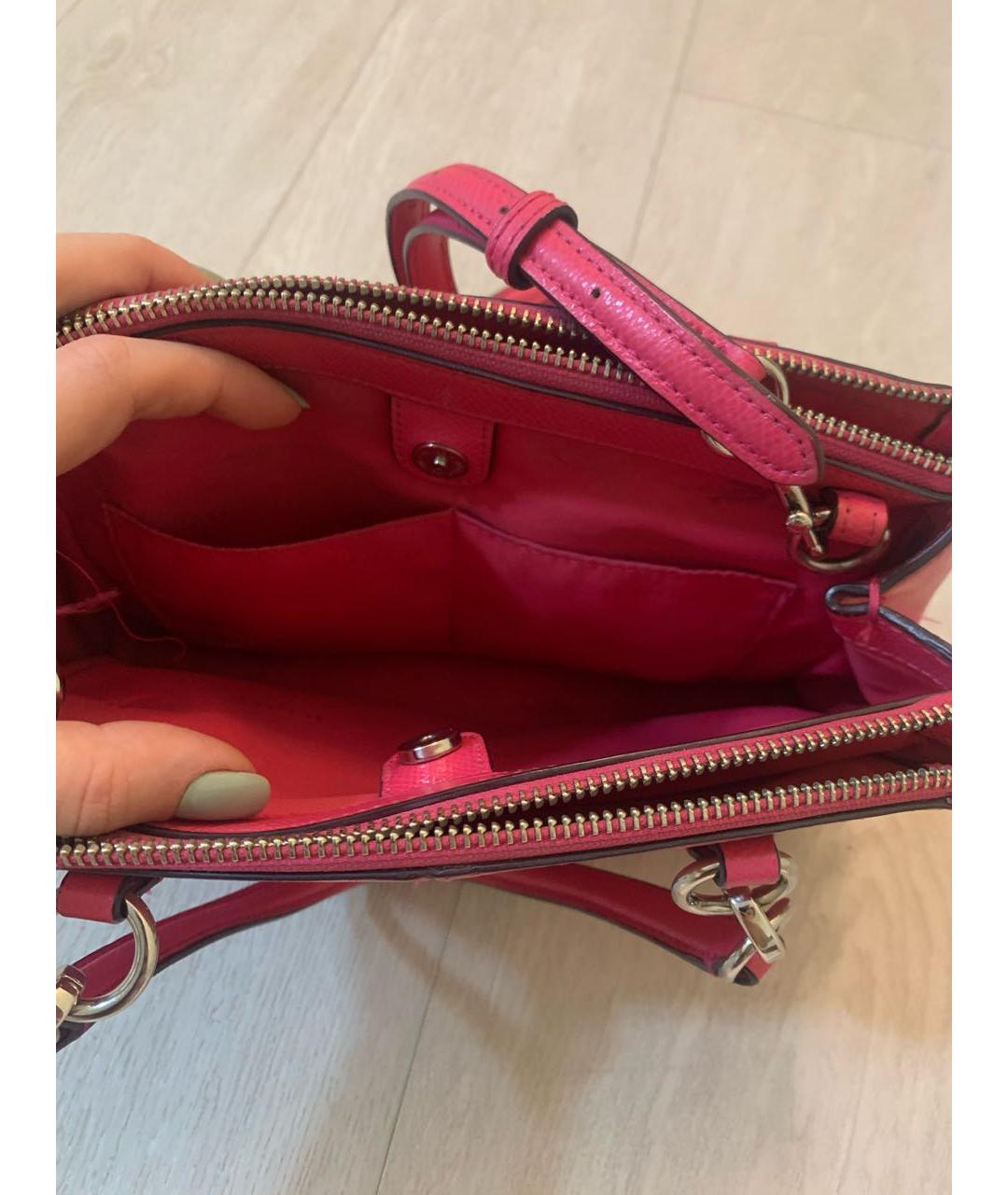 COACH Розовая кожаная сумка с короткими ручками, фото 4