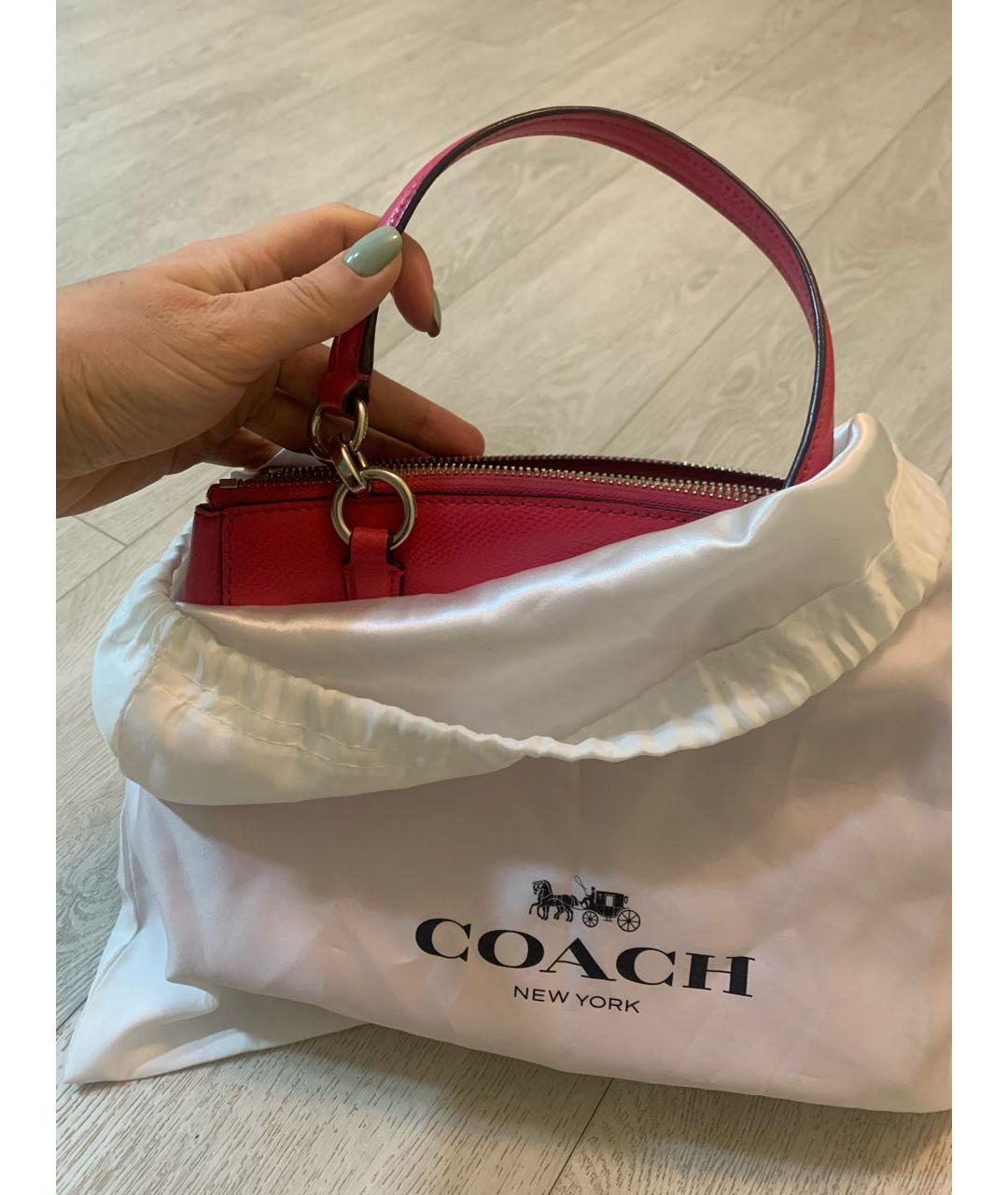 COACH Розовая кожаная сумка с короткими ручками, фото 5