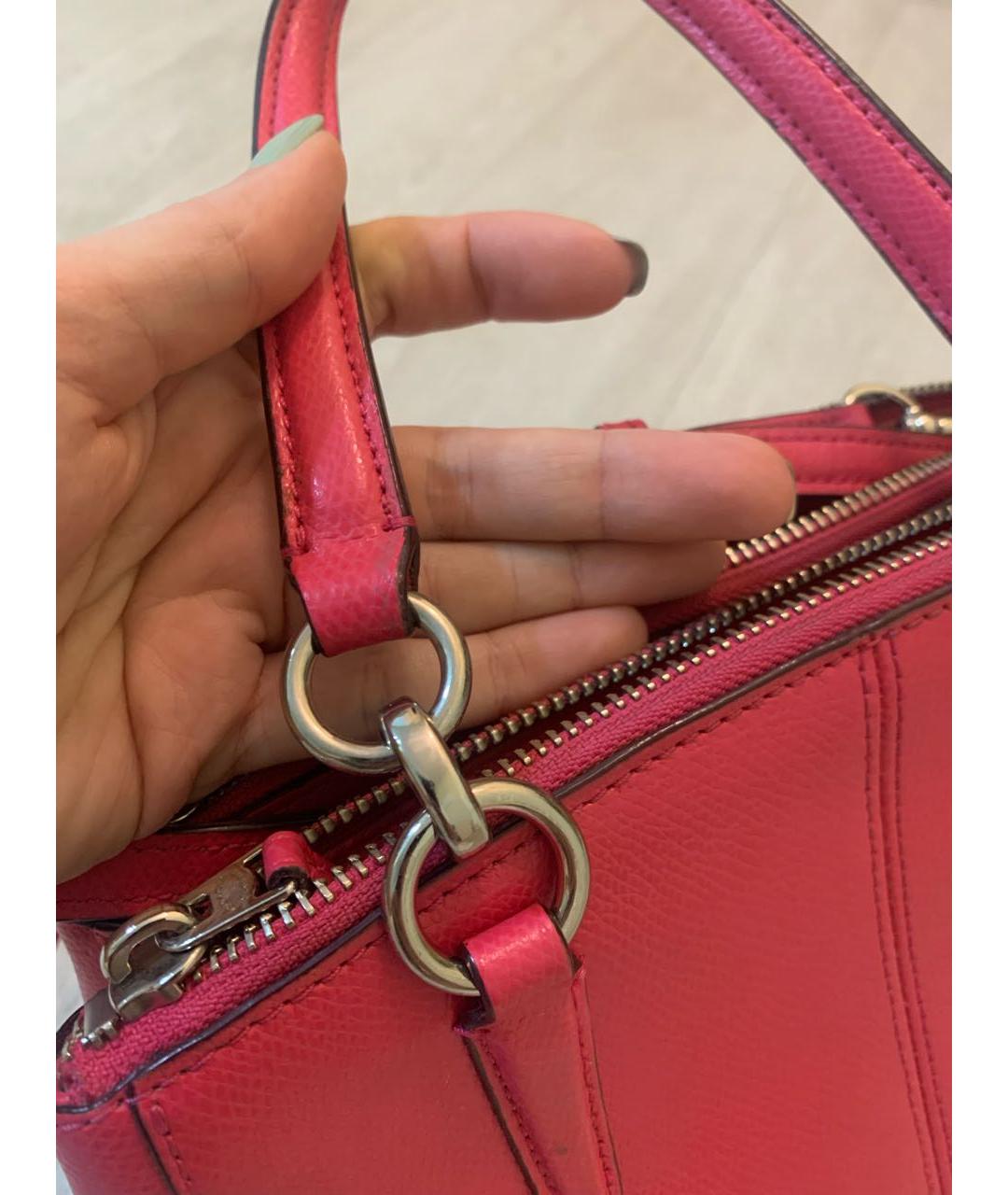 COACH Розовая кожаная сумка с короткими ручками, фото 6