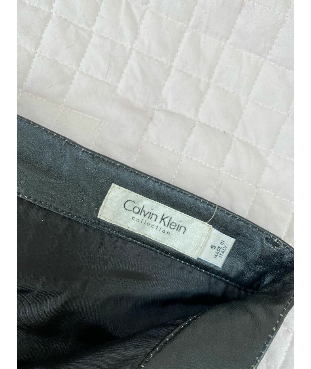CALVIN KLEIN Черные кожаные прямые брюки, фото 3