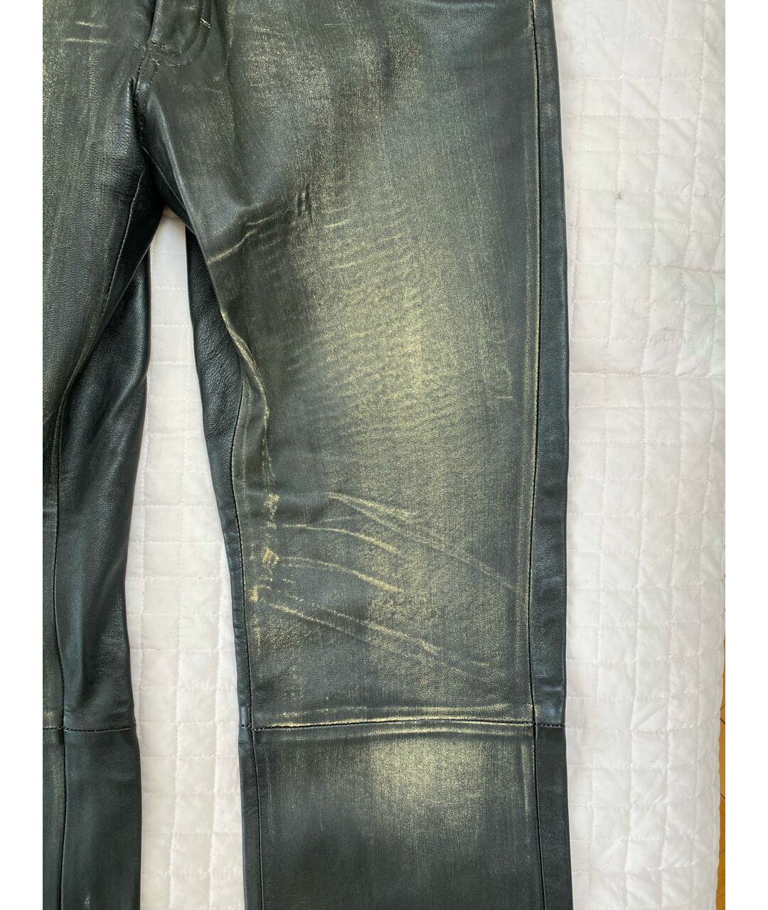 CALVIN KLEIN Черные кожаные прямые брюки, фото 2