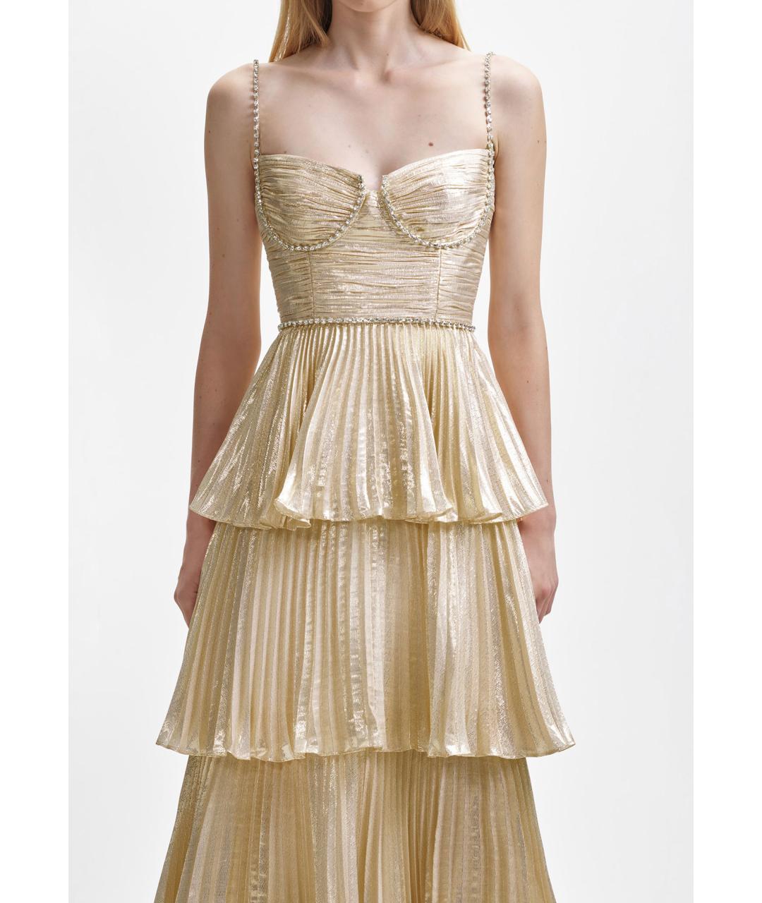 SELF-PORTRAIT Золотое вискозное вечернее платье, фото 4