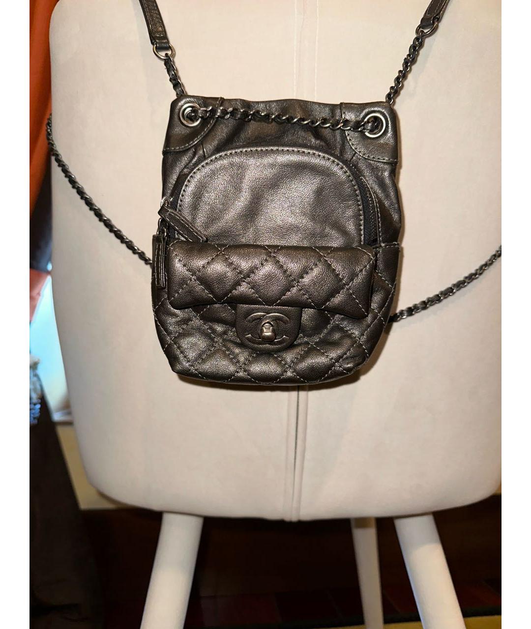 CHANEL PRE-OWNED Серый кожаный рюкзак, фото 8