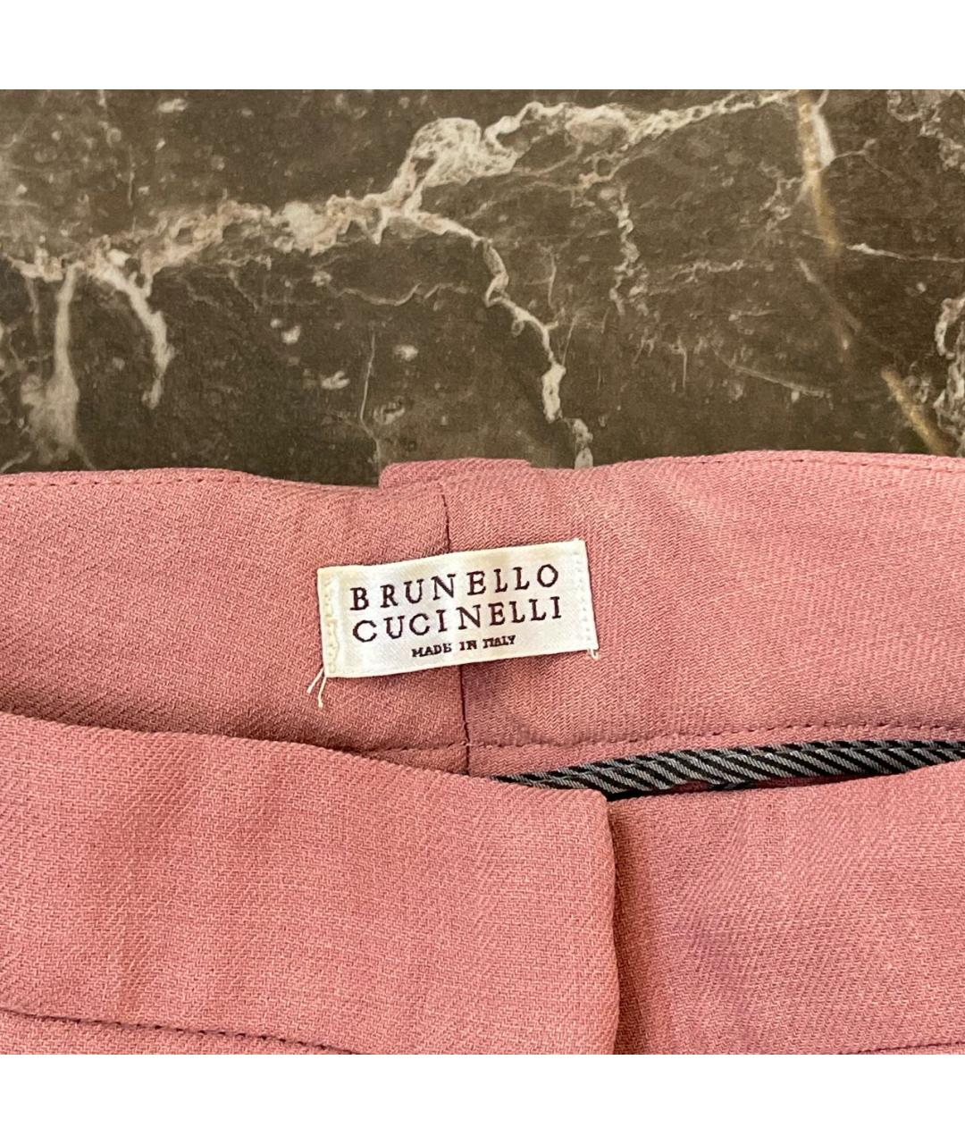 BRUNELLO CUCINELLI Розовые шерстяные брюки узкие, фото 3