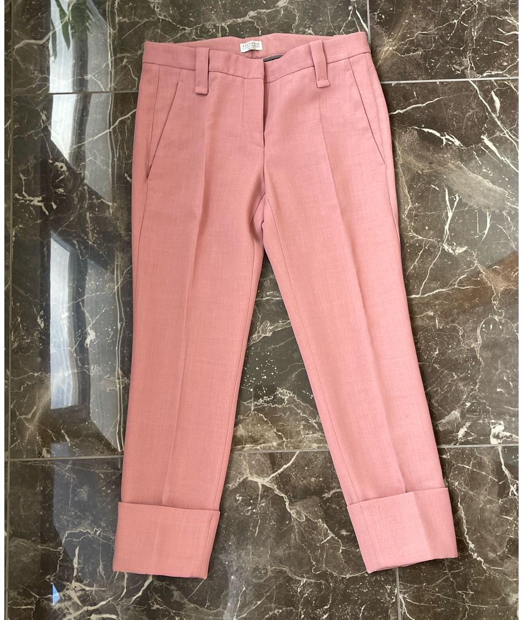 BRUNELLO CUCINELLI Розовые шерстяные брюки узкие, фото 7