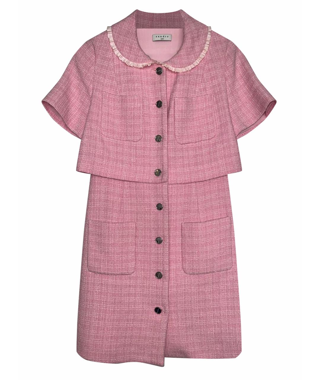SANDRO Розовое твидовое повседневное платье, фото 1