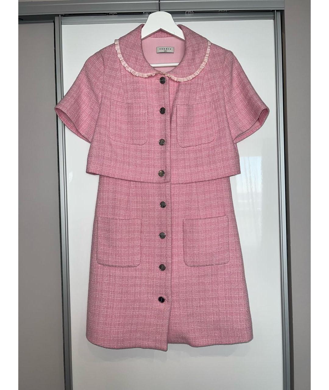 SANDRO Розовое твидовое повседневное платье, фото 5