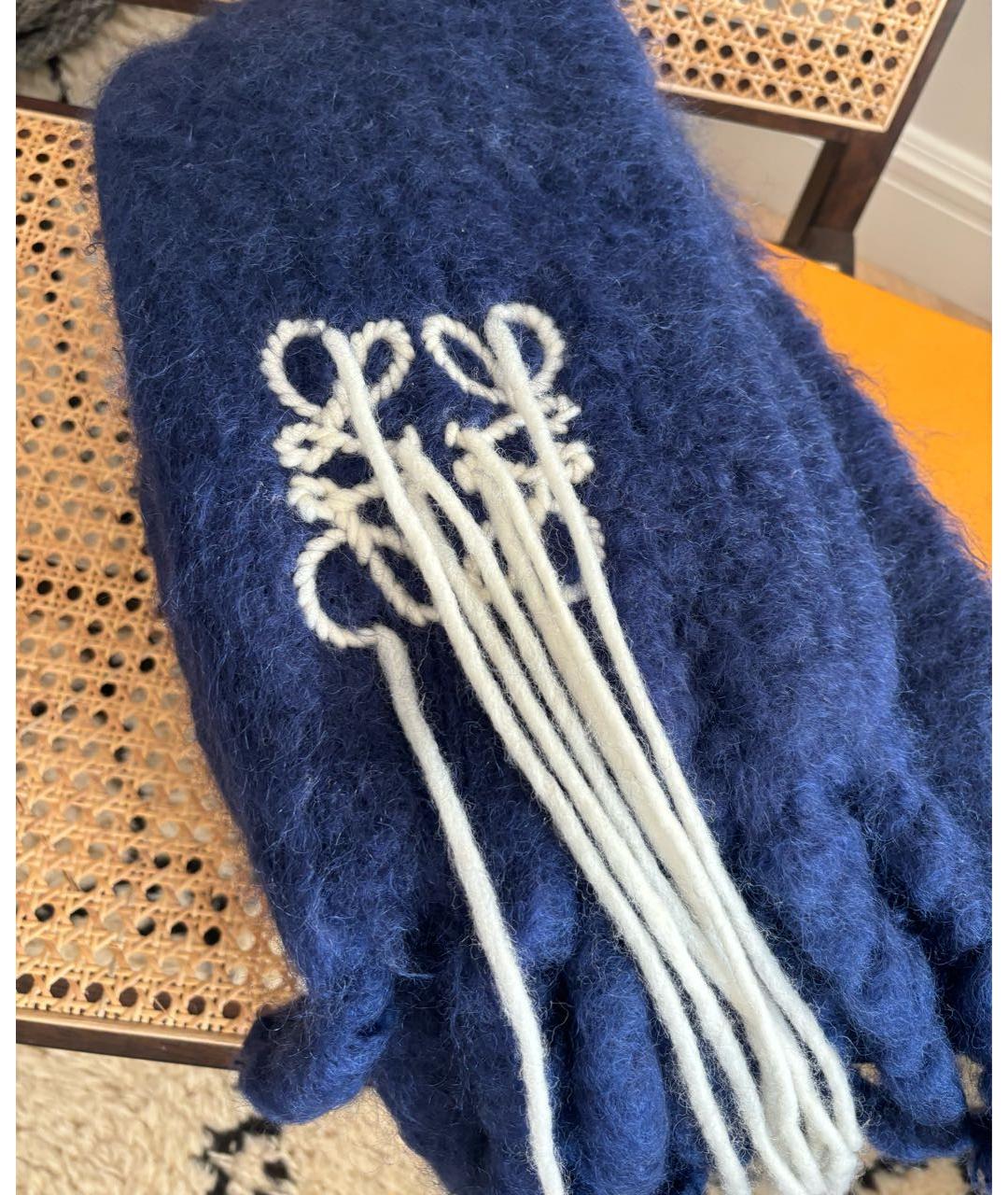 LOEWE Темно-синий шерстяной шарф, фото 7