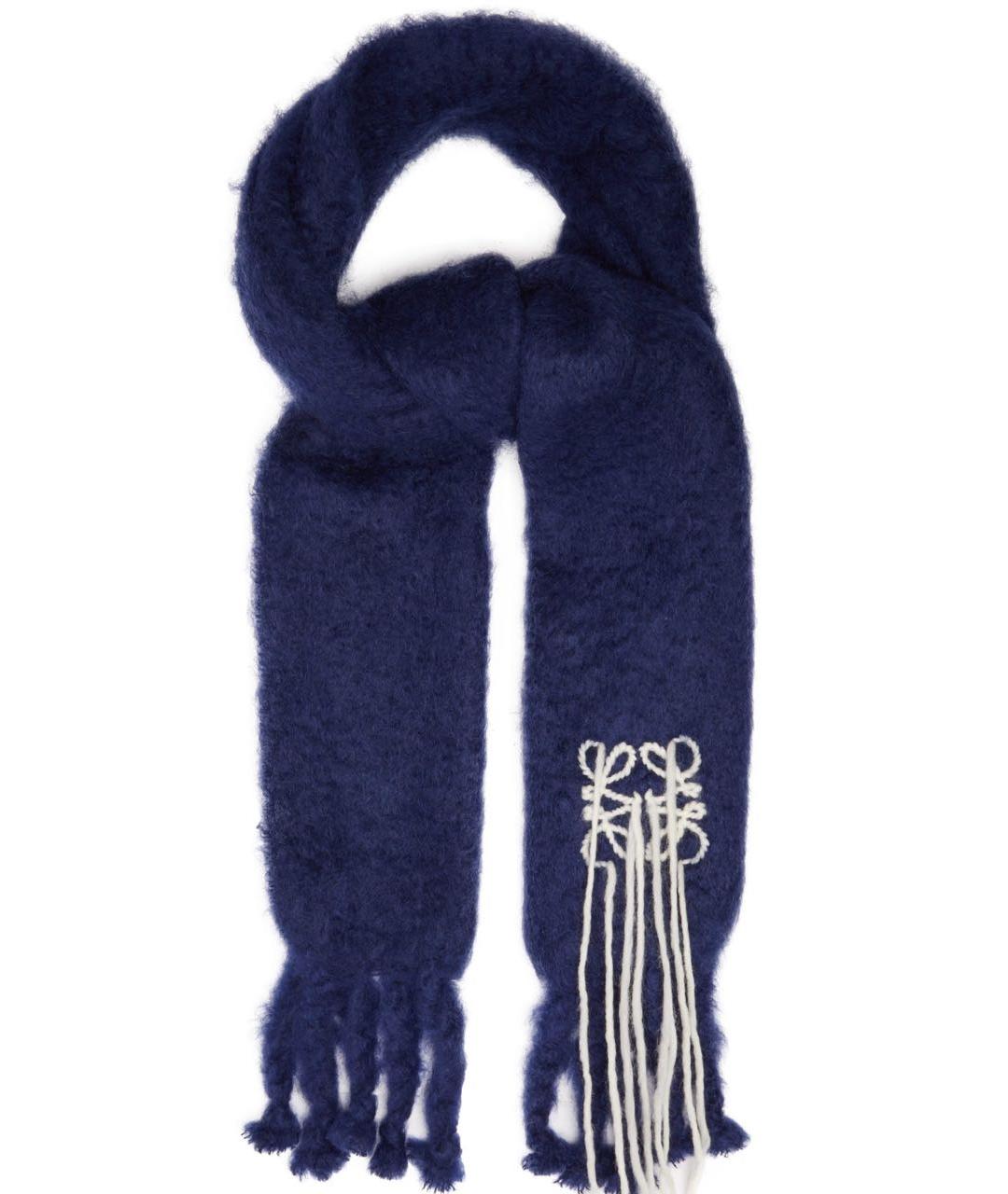 LOEWE Темно-синий шерстяной шарф, фото 8