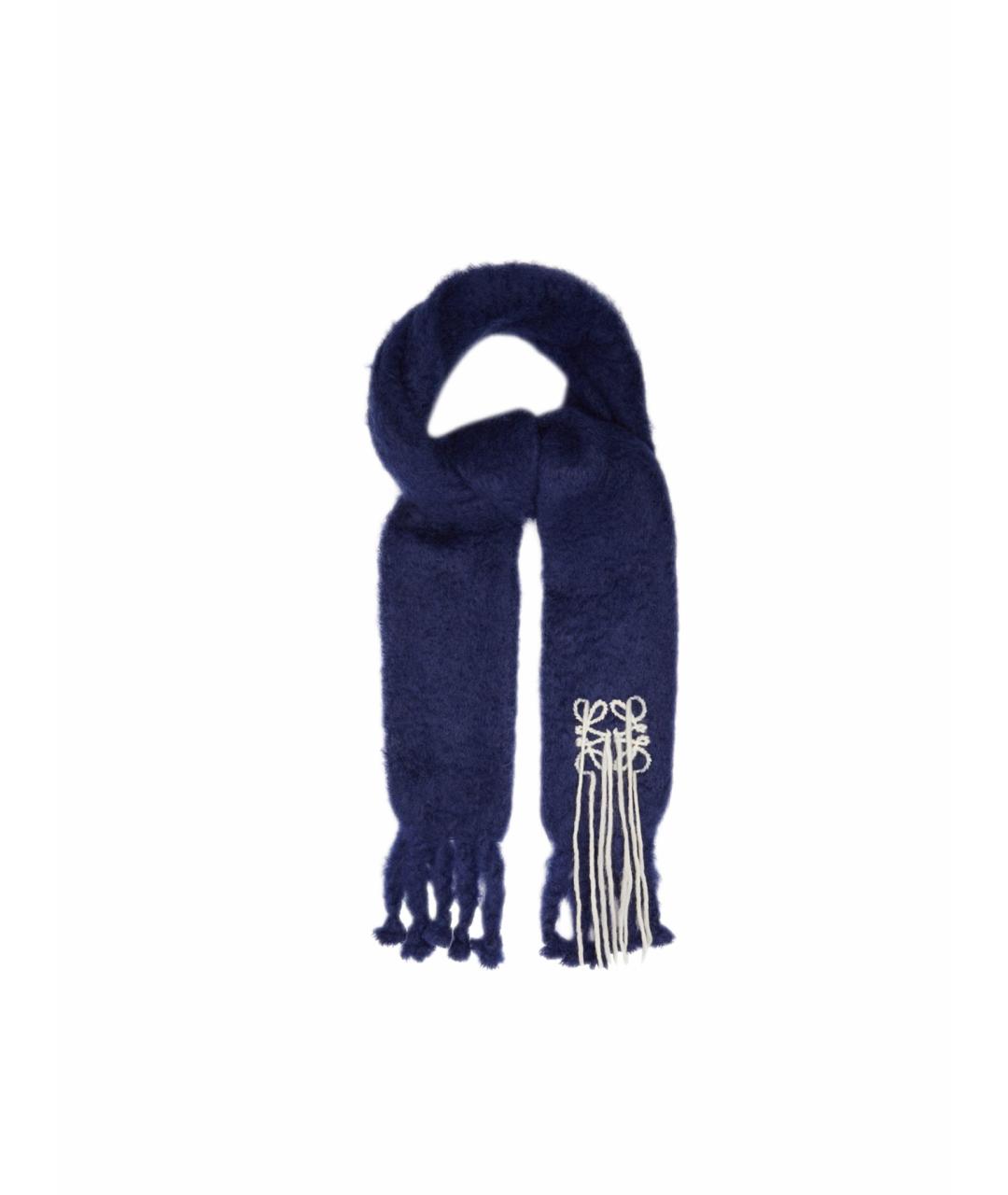 LOEWE Темно-синий шерстяной шарф, фото 1