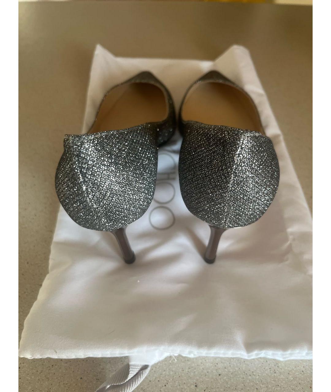 JIMMY CHOO Серебряные текстильные туфли, фото 4