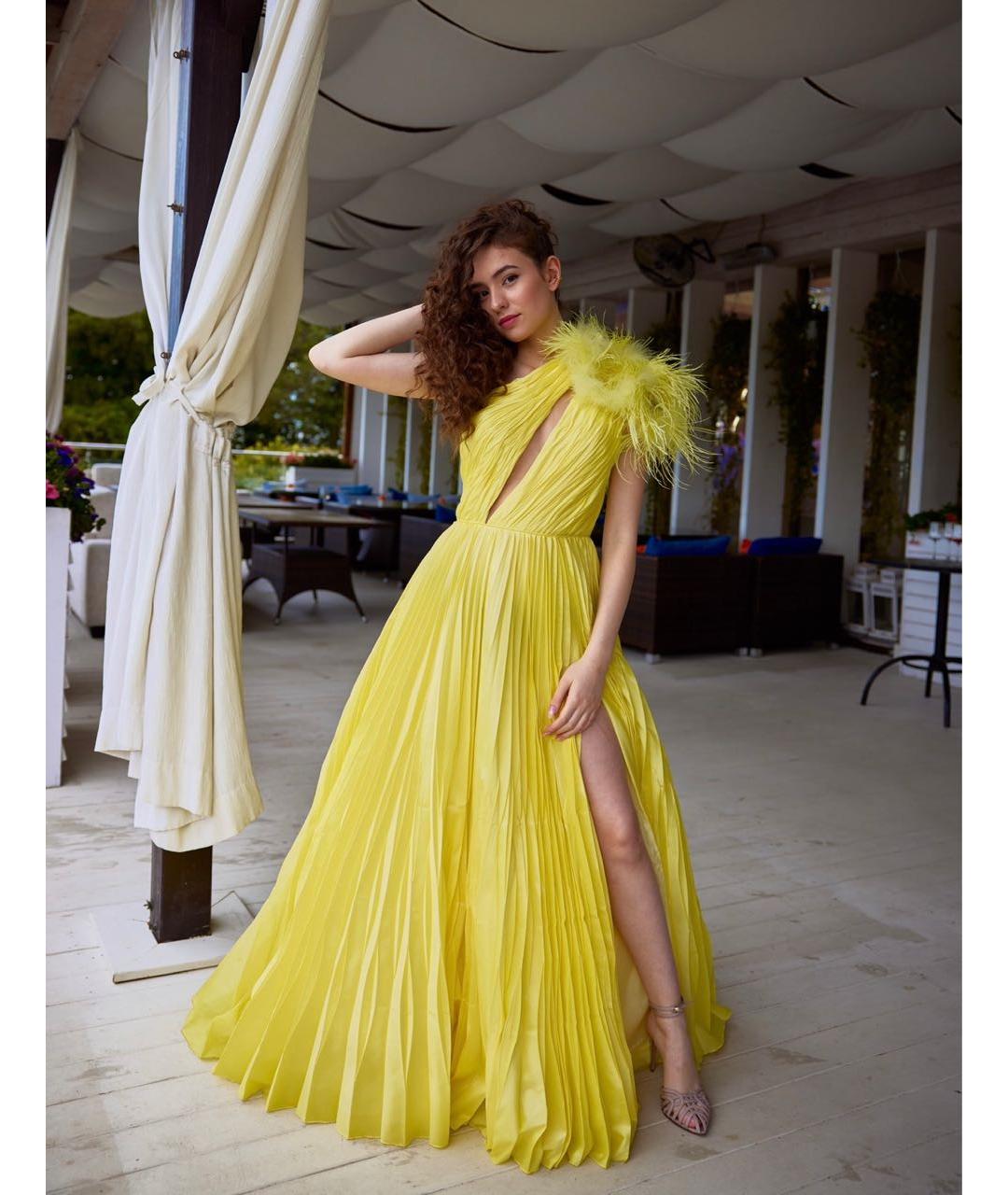 TARIK EDIZ Желтое полиэстеровое вечернее платье, фото 7