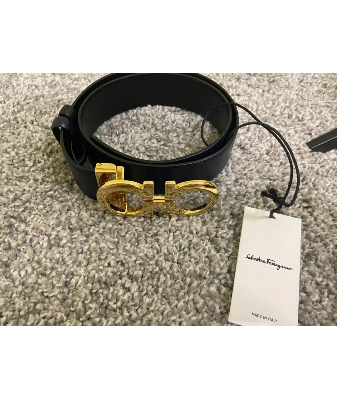 FERRAGAMO Темно-синий кожаный ремень, фото 3