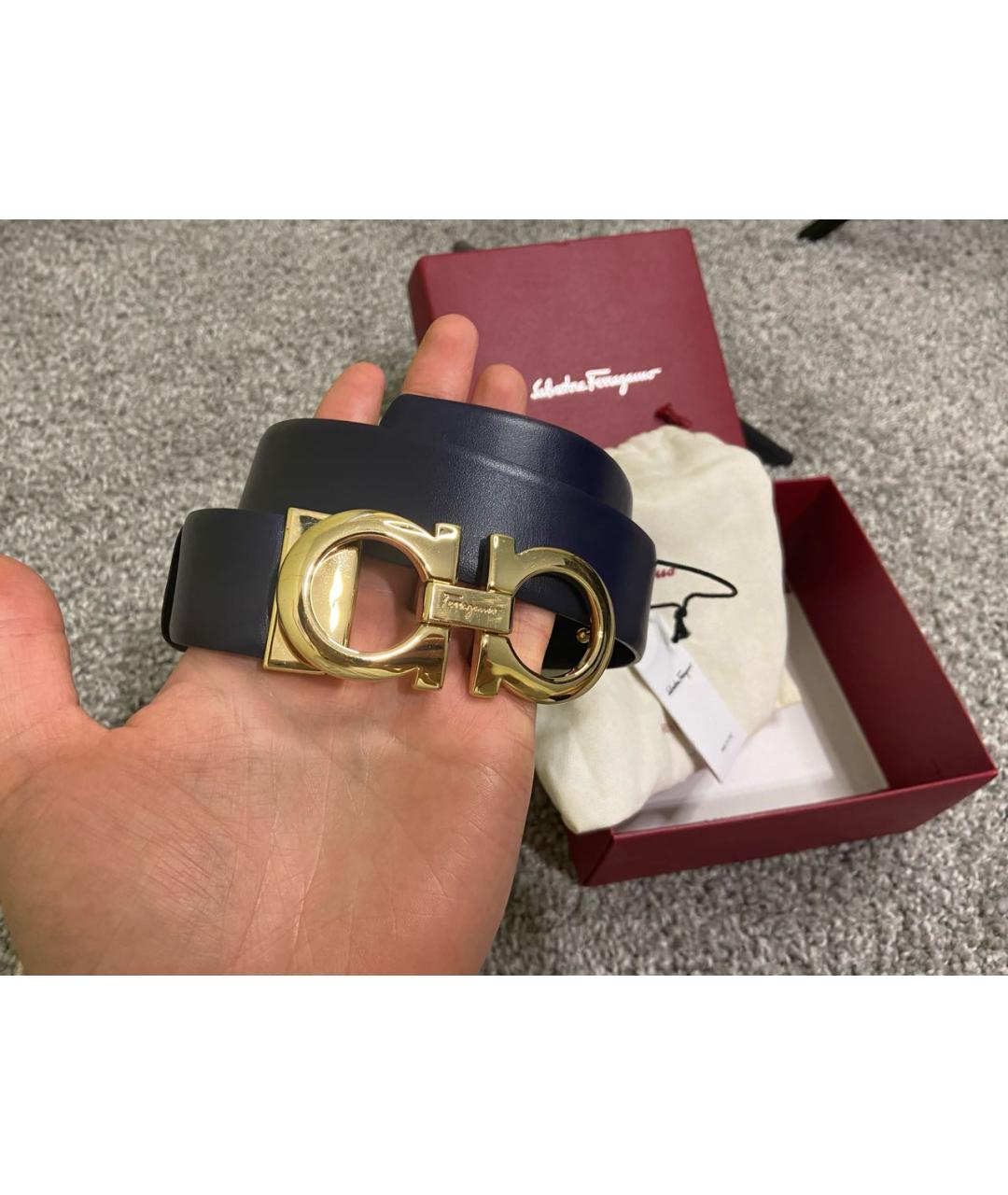 FERRAGAMO Темно-синий кожаный ремень, фото 7