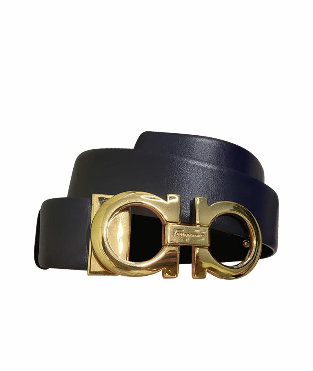 FERRAGAMO Темно-синий кожаный ремень, фото 1