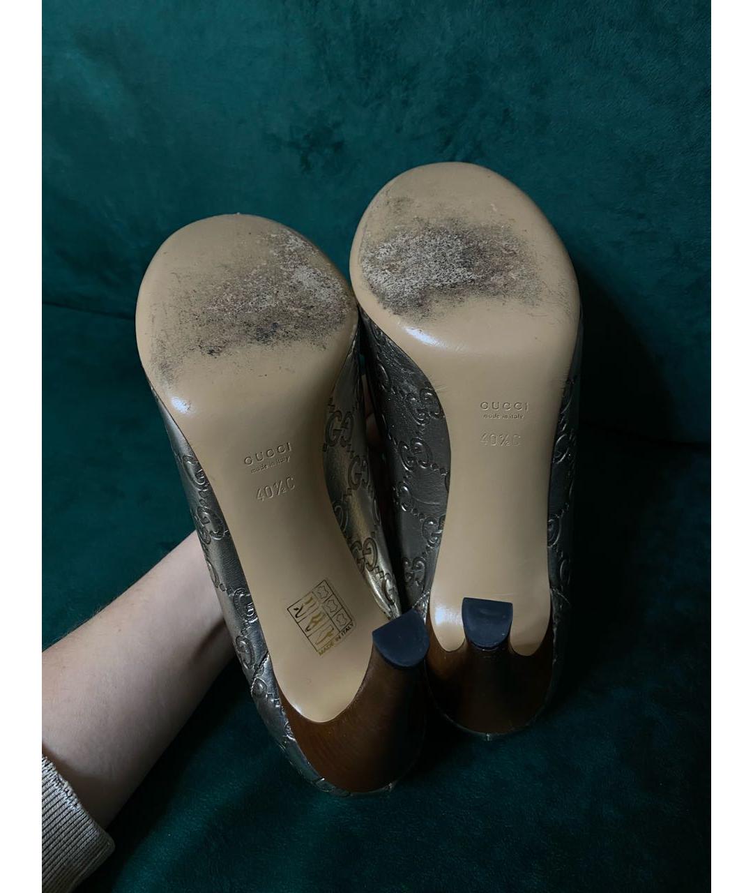 GUCCI Золотые кожаные туфли, фото 5