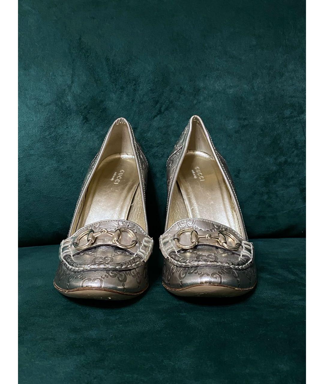 GUCCI Золотые кожаные туфли, фото 2