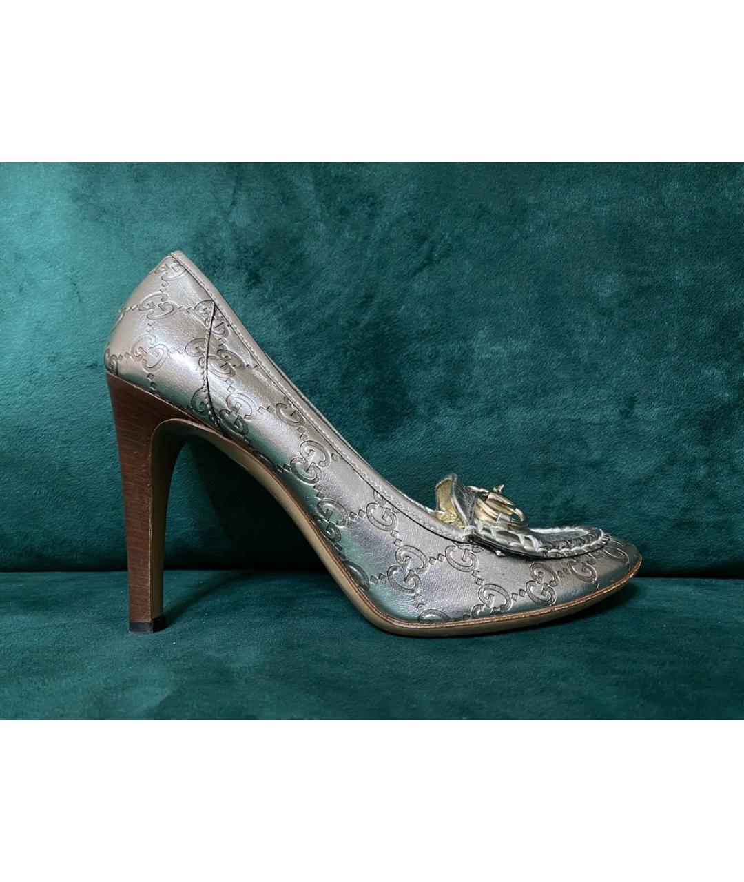 GUCCI Золотые кожаные туфли, фото 9