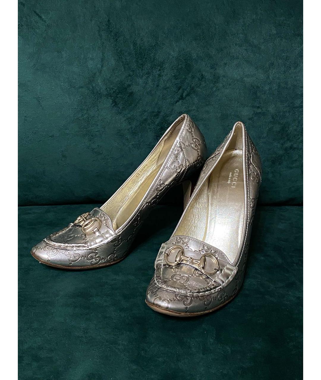 GUCCI Золотые кожаные туфли, фото 8