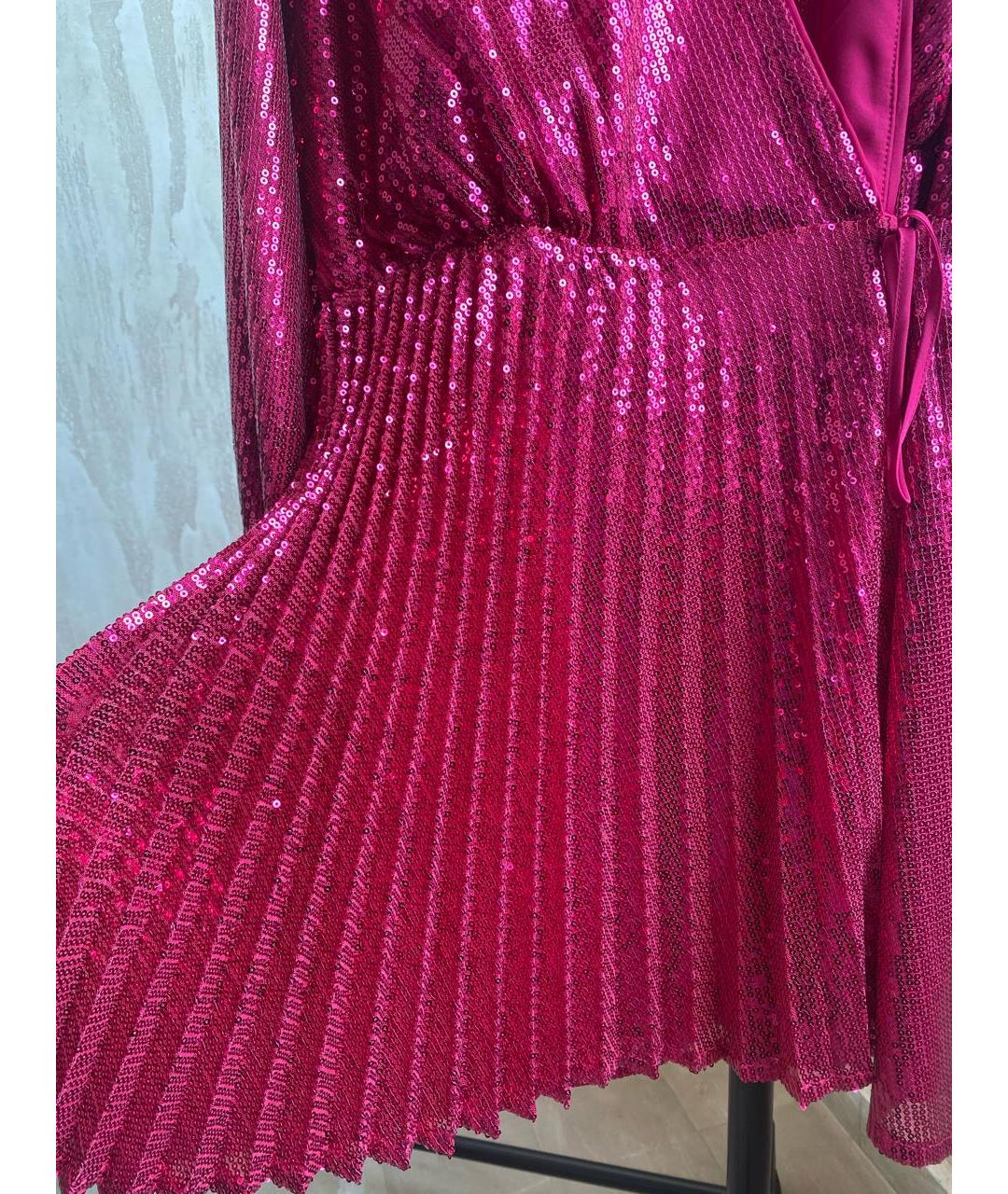 TWIN-SET Фуксия полиэстеровое коктейльное платье, фото 4