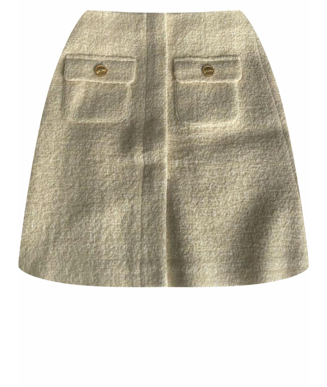 12 STOREEZ Бежевая шерстяная юбка мини, фото 1