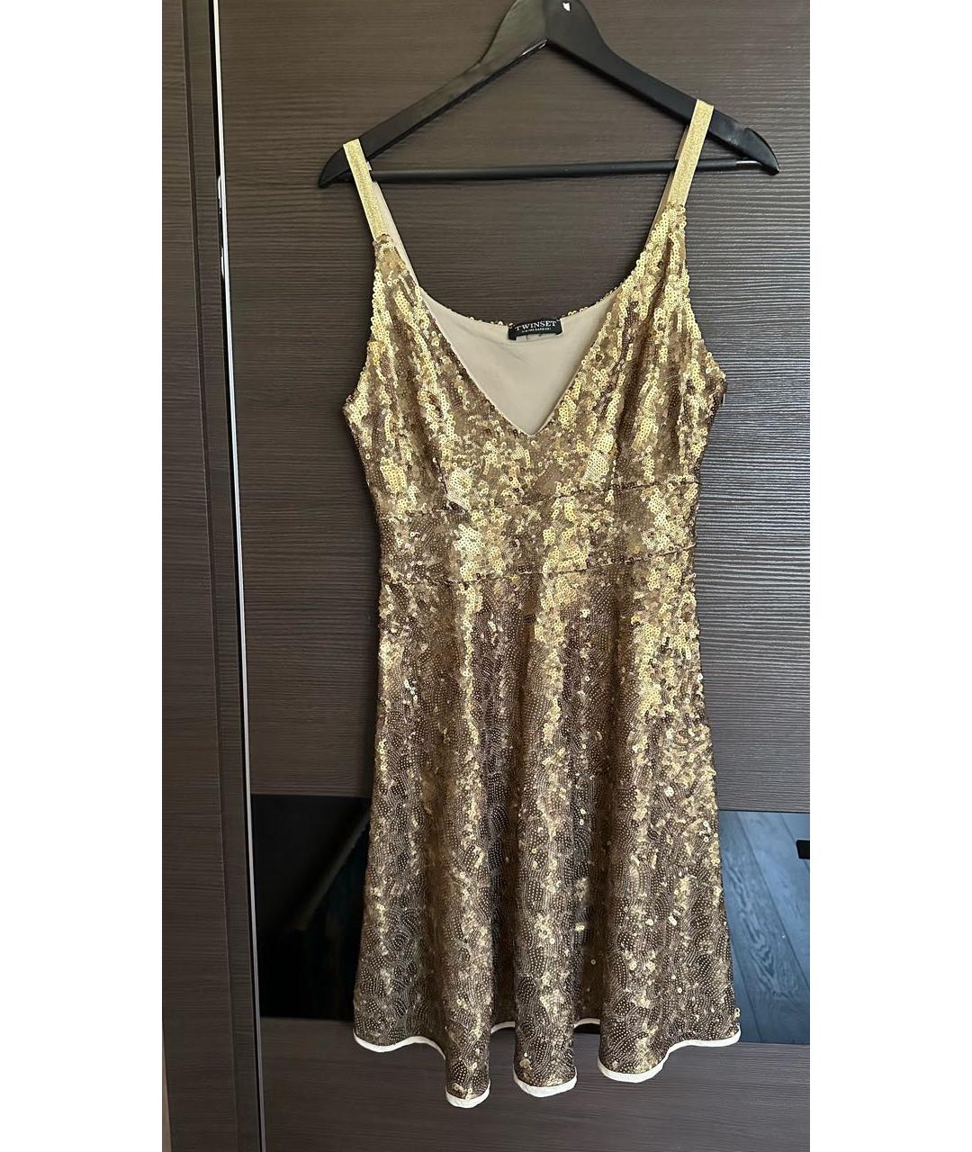 TWIN-SET Золотое коктейльное платье, фото 8